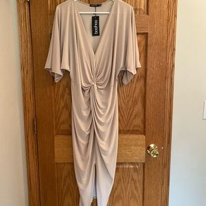 Boohoo tan midi dress
